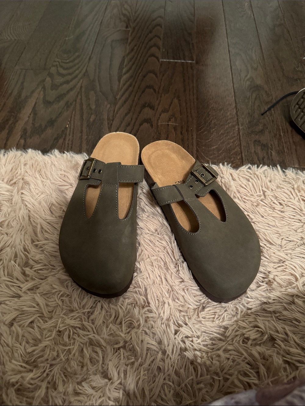 Olive Green/Brown Slip-On Buckle Clogs